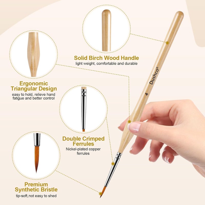 Dushco Miniature Paint Brushes, Set of 10 Pcs Paint Brushes for Acrylic Painting, Watercolor, Oil, Figurine, Craft, Models, Nail Art, Face Painting and Paint by Numbers Kit for Adults (Wood) - Image 2